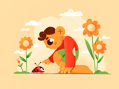 Spring 2d boy characters flat flower illustration nature procreate shape summer vector