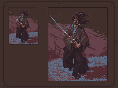 Miyamoto Musashi (宮本武蔵) [pixel art] 8bit aseprite bushido game art illustration katana pixelart pixels ronin samurai swordman