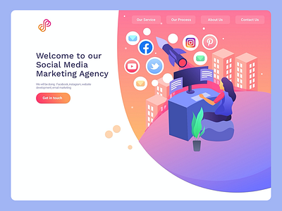 Social Media Marketing Platform banner hero image interaction design uiux uiux design vector illustration