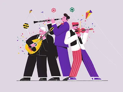 Greek Folk Musicians animation character clarinet folk illustration kites lute music musicians