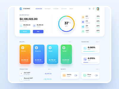 Streamex – Wallets bank banking bitcoin blockchain btc coins crypto cryptocurrency dashboard exchange market overview platform trading wallet