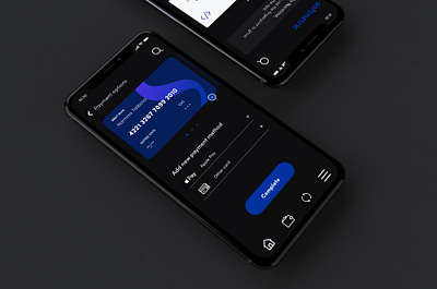 Softmetric IT development company app | Payment method page app app design apple pay business cards company completed dark dark mode design digital finance iphone x app mobile payment method softmetric software technology ui ux