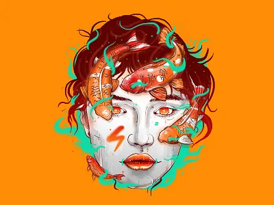 ORANGE - KOI beautiful girl digitalart face fish flavour illustration koi fish merchandise orange setole vape woman