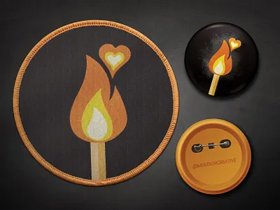 Lit Match Pin and Patch accessories apparel black fire graphic design heart match orange patch patches pin pins texture