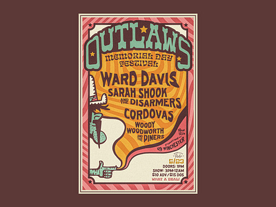 Outlaw Festival Poster band branding cloud country country music cowboy finger gig gun hand illustration ink music outlaw poster rock poster smoke star trippy usa