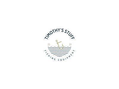 Timothy's stuff - Fishing Equipment blue branding fishing fishing equipment fishing hook fishing logo flat gold hook identity logo design logo designer logotype luxury mark sea typography visual identity wave