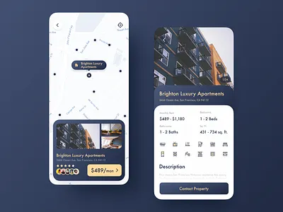 Apartment Rental App apartment app blue design golden home house icon map mobile rental rental app ui