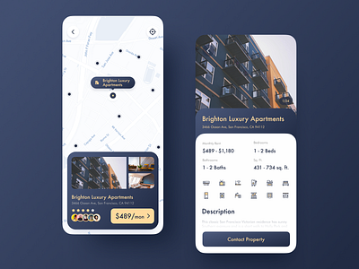 Apartment Rental App apartment app blue design golden home house icon map mobile rental rental app ui