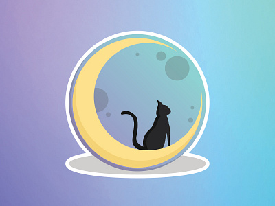 Cat sticker cat holographic illustration moon sticker