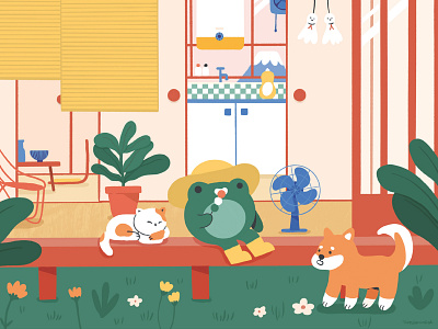 Summer day cat character dog frog garden house japan japanese japanese culture japanese food shiba summer