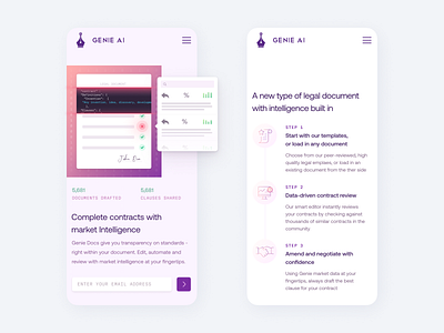 Mobile landing page Genie AI app branding curate documents intelligence knowledge landing law learning legal ui webflow