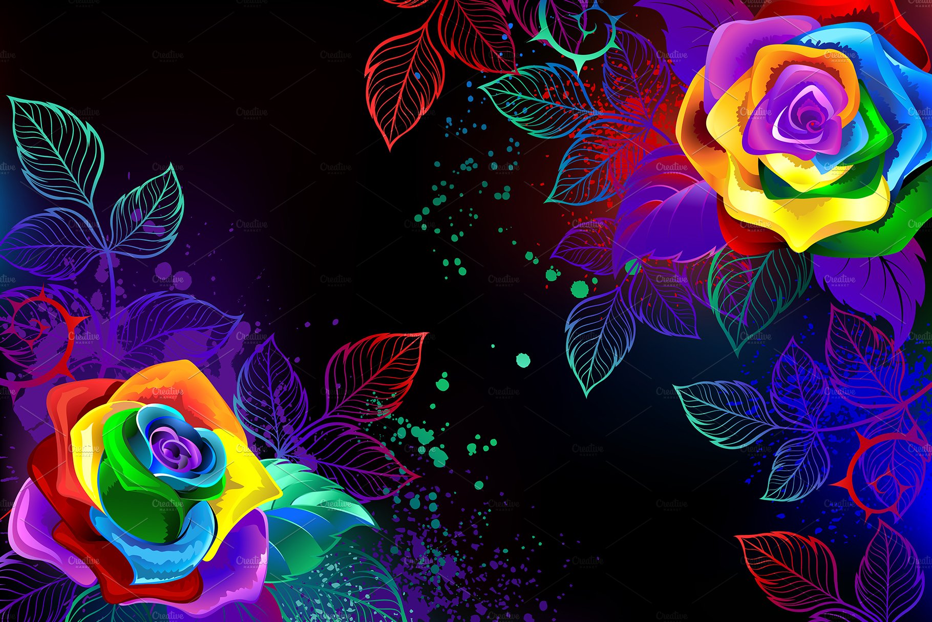 Black Background with Rainbow Roses by Nelli Valova on Dribbble