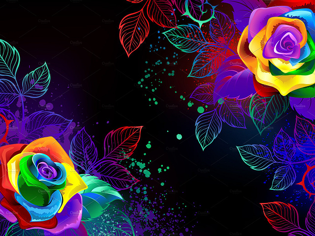 Black Background with Rainbow Roses by Nelli Valova on Dribbble