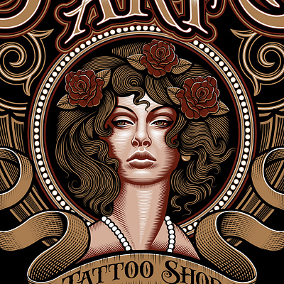 Sacred Art Tattoo Shop Logo apparel illustration illustrations logo logo design portrait roses tattoo tattoo art tattoo shop vector victorian