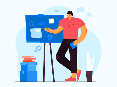 Presentation/Planning Illustration blue board branding dribbble guy illustration instagram marketing office planning presentation scrum social media sprint stickers ui vector