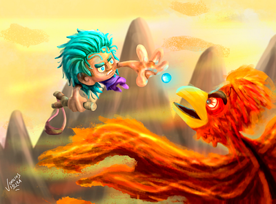 Painting with imagination 2 bird blue cartoon character character creation conceptart digital2d fenix fire ice iceman illustration photoshop art