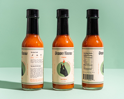 Pepper Nectar 1/3 blackletter chili fire habanero hand hot sauce illustration jalapeno label nectar organic packaging pepper sauce spicy st pete tampa vintage