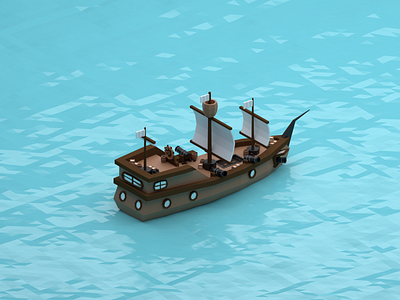 Pirate Ship 3d blender blender3d boat creative design digital digitalart isometric isometric design low poly ocean pirate pirate ship render sea ship