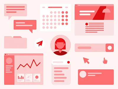 Monterail Behance Cover app avatar branding flat flat design illustration interface minimal red simple vector