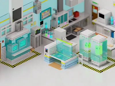 Lab Room 3d illustration isometric lab render room scifi voxel