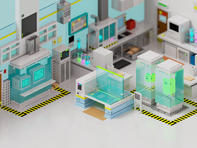 Lab Room 3d illustration isometric lab render room scifi voxel