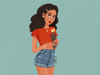 Yellow rose digitalart dribbble dribbbleshot flowers girl girlportrait illustration rose
