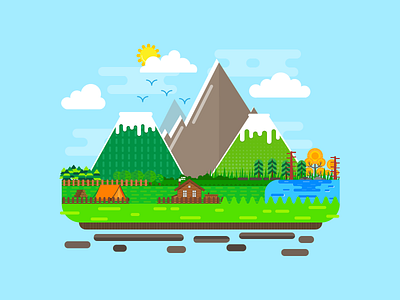 Flat Design Landscape adobe illustrator design digital illustration geometric illustration landscape mountains nature illustration texture vector illustration