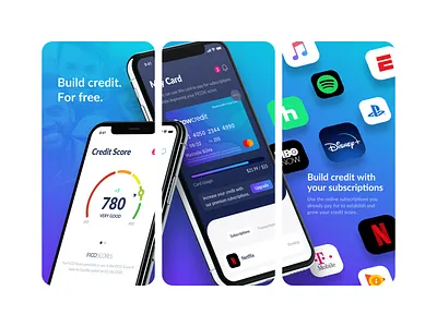 Grow Credit App Store Screenshots app appstore card clean colorful creative credit card credit score gradient interface ios ios app marketing modern screens subscriptions ui ux