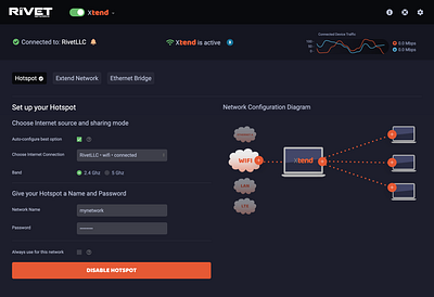 Network performance tool - hotspot setup tab