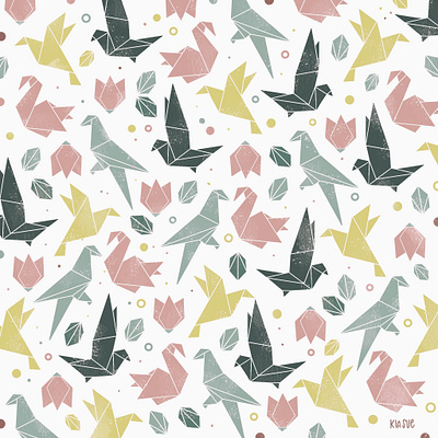 origami pattern art bird digital drawing illustration ipadpro kiasue origami pattern procreate procreate illustration