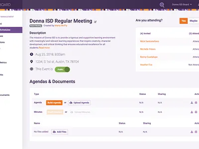 Board meeting management app - Edit event - admin view