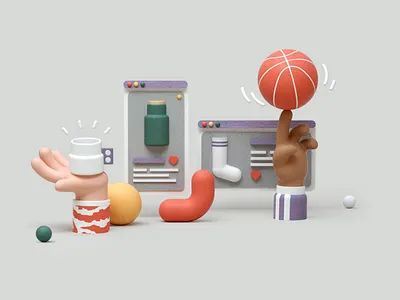 Pottery and sports shop basketball c4d cinema4d design ecommerce editorial illustration online store pottery shop shopping
