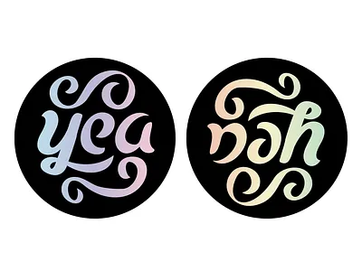 Yea, Nah ambigram hand lettering holographic sticker