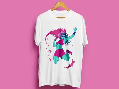 Padel T-shirt design 90s artdirection comics design fire fitness illustration magenta neon padel panama sports tennis woman
