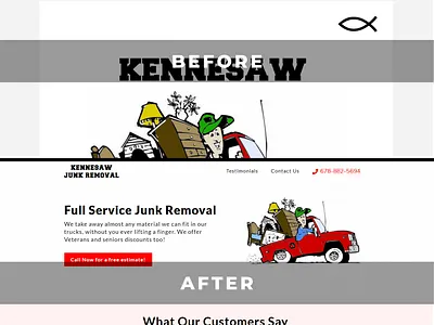 BEFORE and AFTER Kennesaw Junk Removal mobile design redesign redesign concept responsive design thompsonconcepts ui design ux design web design