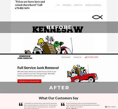 BEFORE and AFTER Kennesaw Junk Removal mobile design redesign redesign concept responsive design thompsonconcepts ui design ux design web design