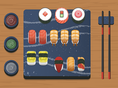 Sushi & Sashimi chopstick design food icon illustration japan sashimi shrimp sushi tuna wasabi