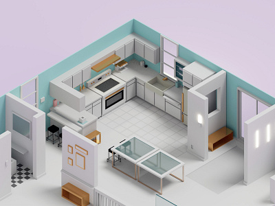 Modern Kitchen 3d house illustration isometric kitchen modern voxel