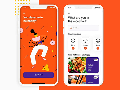 HAPPY FOOD UI adobe xd app app animations app branding appdesign branding graphic design illustration trends ui ux uxui