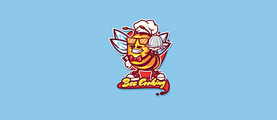 bee cooking bee cartoon character chef cooking funny hornet icon illustration logo yellow