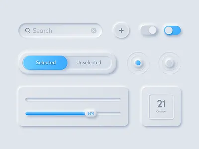 Neumorphism UI element add button element neumorphism search switch ux