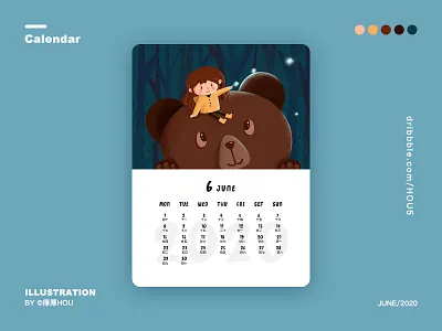 JUNE：Fireflies in the forest 2020 art bear calendar child childrens illustration design forest girl illustration
