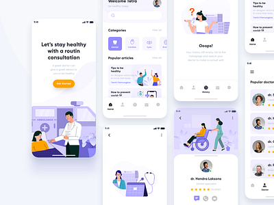 Doctor's app using healthistic ilustration app branding card design doctor empty satate health illustration onboarding onboarding ui ui ux