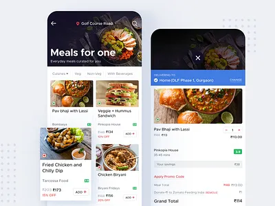 Zomato Meals For One app design dribbble best shot figma food inspiration interaction design mealsforone minimal shot ui ui ux ux
