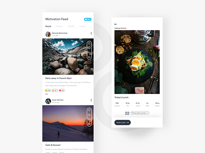 Motivation Feed app design experience feed fitness food interaction interface mobile motivation social ui ux