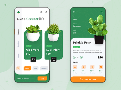 Greener Plant App abstract add to cart app app design cart dashboard ecommerce fitness green health illustration logo management plant plants shop shopping shopping cart web website