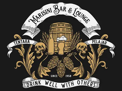 Marisini Bar & Lounge branding classic illustration logo