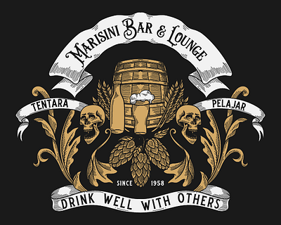 Marisini Bar & Lounge branding classic illustration logo