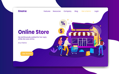 Landing page online shopping with customers outside the store business commerce concept design flat icon illustration internet marketing mobile online payment phone sale shop store symbol technology vector web