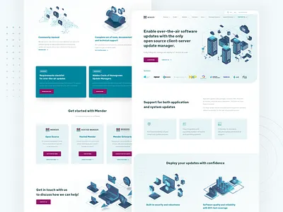 Mender - Landing Page blue clean cloud design devices engineer homepage illustration iot isometric landing page lp mender open source software ui ux vector web website